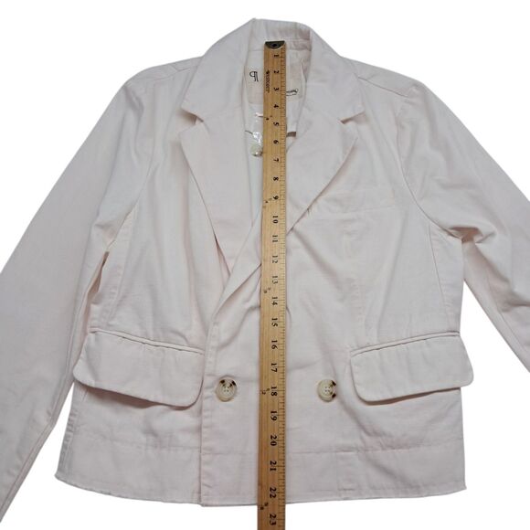Anthropologie Pilcro Fray Hem Blazer Jacket Womens XS Ivory Pink Double Breasted - Picture 11 of 12
